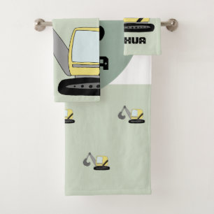 Boys Construction Digger Excavator and Name Kinder Bad Handdoek