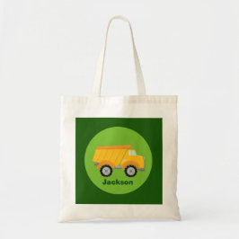 Boys Construction Dump Truck Green Kinder Monogram Tote Bag