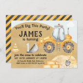 Boys Construction Excavator 1e verjaardag Kaart (Voorkant / Achterkant)