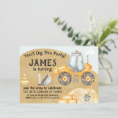 Boys Construction Excavator 1e verjaardag Kaart (Staand voorkant)