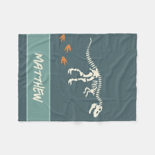 Boys Cool Blue Dinosaur Fossil Kinder Fleece Deken (Voorkant (Horizontaal))