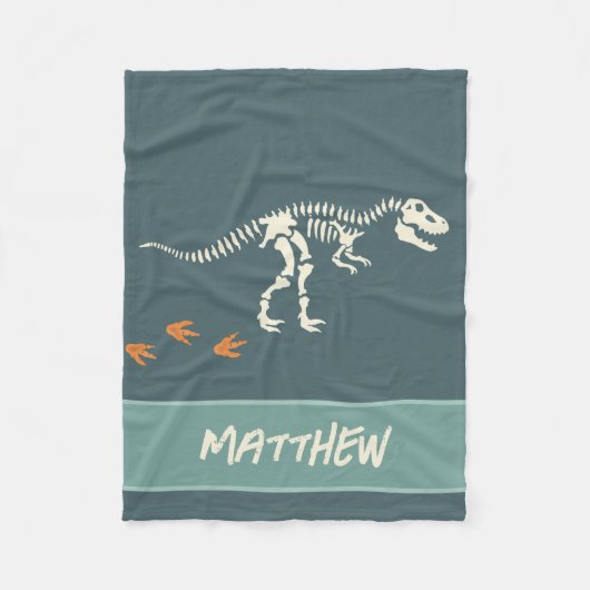 Boys Cool Blue Dinosaur Fossil Kinder Fleece Deken (Voorkant)