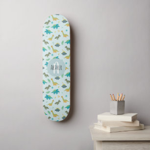 Boys Cool Blue Dinosaur Pattern Kinder Persoonlijk Skateboard