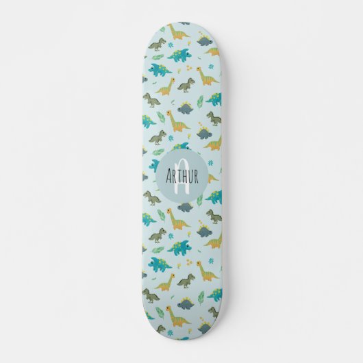 Boys Cool Blue Dinosaur Pattern Kinder Persoonlijk Skateboard (Voorkant)