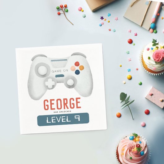 Boys Cool Blue Gaming Kinder 9e Verjaardag Servet