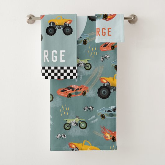 Boys Cool Blue Racing Car Kinder Bad Handdoek (Insitu)