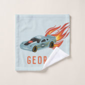 Boys Cool Blue Racing Car Kinder Bad Handdoek (Wasdoekje)