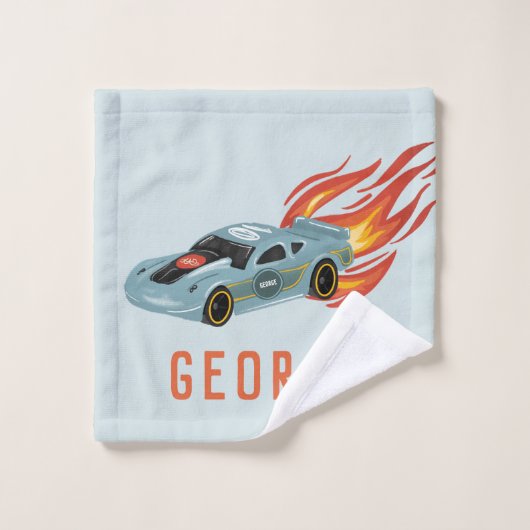 Boys Cool Blue Racing Car Kinder Bad Handdoek (Wasdoekje)