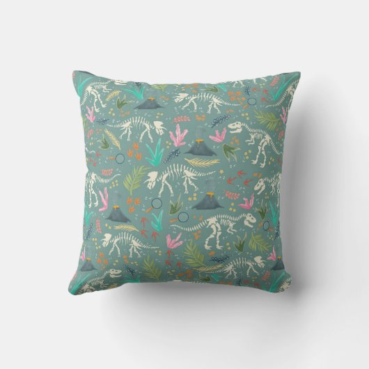 Boys Cool Dinosaur Fossil Pattern Monogram Kinder Kussen (Achterkant)