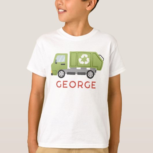 Boys Cool Green Garbage Trash Truck Transportation T-shirt (Voorkant)