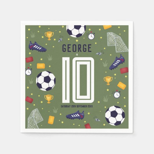 Boys Cool Green Sports Soccer Kids Birthday Servet (Voorkant)