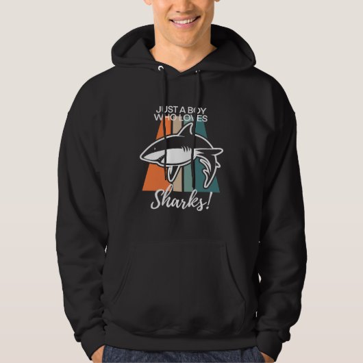 Boys Cool Just A Boy Who Loves Sharks Retro Shark Hoodie (Voorkant)