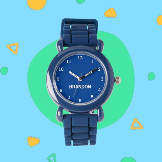 Boys Cool Modern Blue Stijlvolle aangepaste naam K Horloge (Creator heeft geüpload)