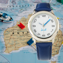 Boys Cool Modern Blue Stijlvolle aangepaste naam K Horloge