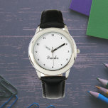 Boys Cool Modern Zwart Stijlvolle aangepaste naam  Horloge<br><div class="desc">Maak elk moment speciaal met onze Custom Kinder Naam Watch! Dit gepersonaliseerde uurwerk is perfect voor kinderen van alle leeftijden, met hun naam gedrukt moedig op het gezicht van het horloge. Verkrijgbaar in levendige kleuren en leuke design, dit horloge maakt het leren om de tijd zowel stijlvol als spannend te...</div>