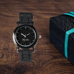 Boys Cool Modern Zwart Stijlvolle aangepaste naam  Horloge<br><div class="desc">Maak elk moment speciaal met onze Custom Kinder Naam Watch! Dit gepersonaliseerde uurwerk is perfect voor kinderen van alle leeftijden, met hun naam gedrukt moedig op het gezicht van het horloge. Verkrijgbaar in levendige kleuren en leuke design, dit horloge maakt het leren om de tijd zowel stijlvol als spannend te...</div>