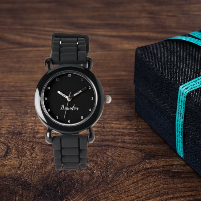 Boys Cool Modern Zwart Stijlvolle aangepaste naam  Horloge (Creator heeft geüpload)