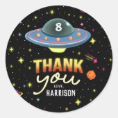 Boys Cool Neon Space Birthday Favor Ronde Sticker (Voorkant)