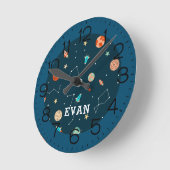 Boys Cool Outer Space Planets Rockets Personalized Ronde Klok (Hoek)