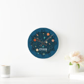 Boys Cool Outer Space Planets Rockets Personalized Ronde Klok (Huis)