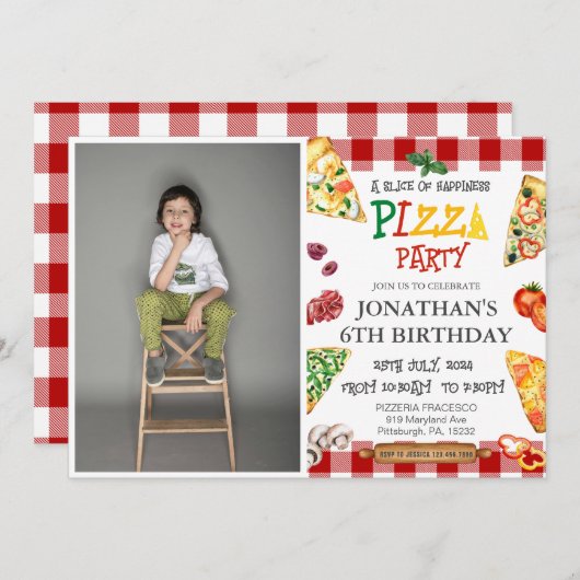 Boys Cool Schattige Pizza Verjaardagsfeest Kaart (Voorkant / Achterkant)