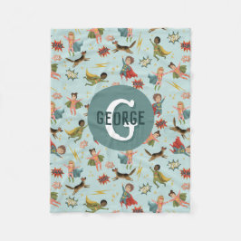 Boys Cool Superhero Pattern Monogram Naam Kinder Fleece Deken