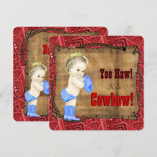 Boys Cowboy Baby shower Kaart (Voorkant / Achterkant)
