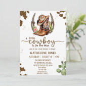 Boys Cowboy Koe Print Baby shower Kaart (Staand voorkant)
