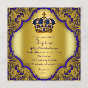 Boys Crown Prince Baptism Royal Blue en Gold Kaart