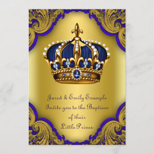Boys Crown Prince Baptism Royal Blue en Gold Kaart
