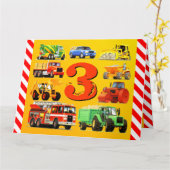 Boy's Custom Happy 3rd Birthday Construction Truck Kaart (Gele Bloem)