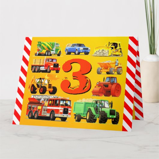 Boy's Custom Happy 3rd Birthday Construction Truck Kaart (Voorkant)