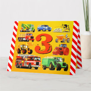 Boy's Custom Happy 3rd Birthday Construction Truck Kaart