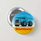 Boys Custom Name Construction Dump Truck Ronde Button 5,7 Cm (Voorkant /achterkant)