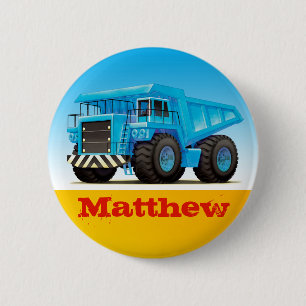 Boys Custom Name Construction Dump Truck Ronde Button 5,7 Cm