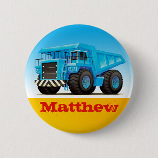 Boys Custom Name Construction Dump Truck Ronde Button 5,7 Cm