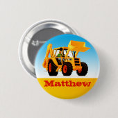 Boys Custom Name Construction Yellow Digger Ronde Button 5,7 Cm (Voorkant /achterkant)