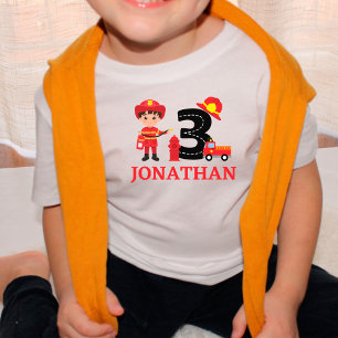 Boys Cute 3rd Birthday Fireman, naam Kinder Shirts