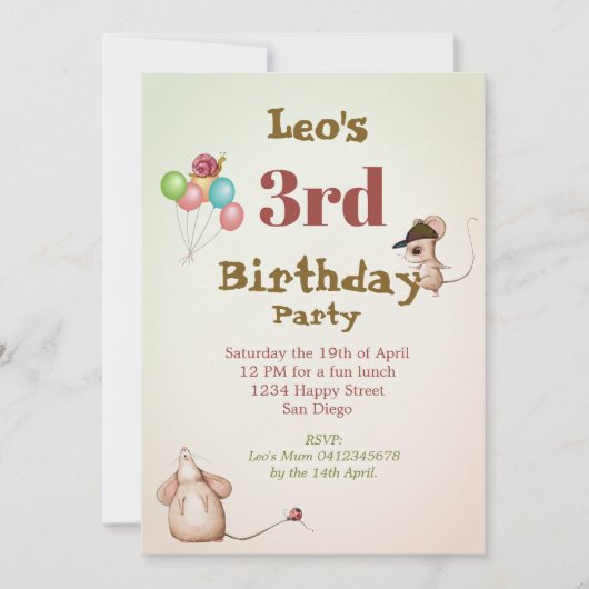 Boys Cute Age Mouse Ladybug Balloons Birthday Kaart (Voorkant)