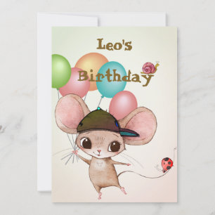 Boys Cute Age Mouse Ladybug Balloons Birthday Kaart
