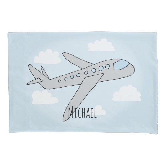 Boys Cute Airplane Travel met naam Kussensloop (Voorkant-Links)