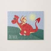 Boys Cute and Magical Red Welsh Dragon and Name Legpuzzel (Horizontaal)