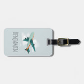 Boys Cute Blue Airplane Kinder Travel Bagagelabel (Voorkant horizontaal)