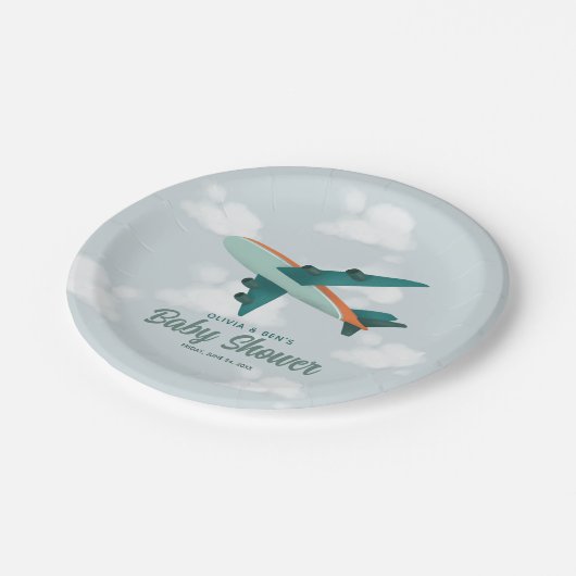 Boys Cute Blue Airplane Travel Baby shower Papieren Bordje (Gekanteld)