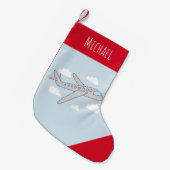 Boys Cute Blue Airplane Travel Design and Name Kleine Kerstsok (Voorkant (Hangend))