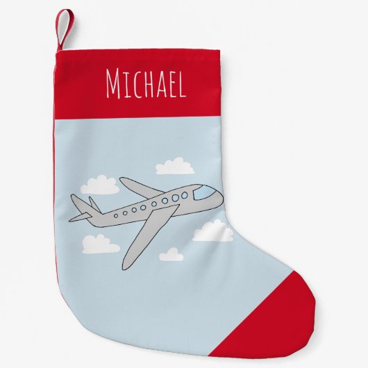 Boys Cute Blue Airplane Travel Design and Name Kleine Kerstsok (Voorkant)