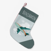 Boys Cute Blue Airplane Travel Kinder Kleine Kerstsok (Voorkant (Hangend))