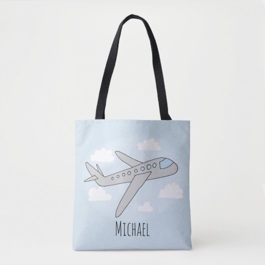 Boys Cute Blue Airplane Travel Kinder Tote Bag (Voorkant)
