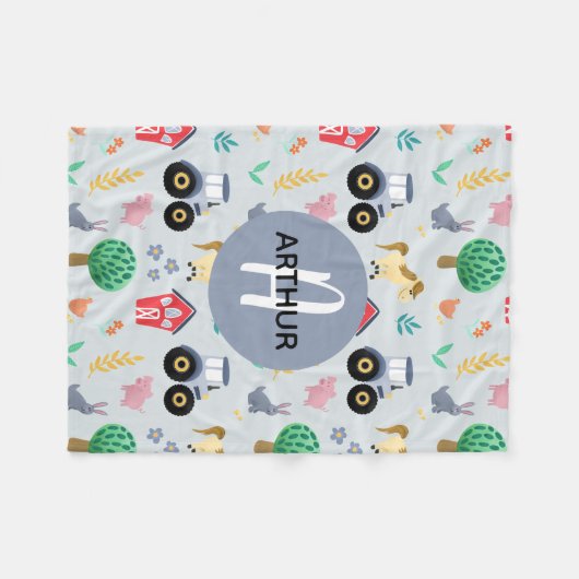 Boys Cute Blue Boerderij Animal Tractor Pattern Ki Fleece Deken (Voorkant (Horizontaal))