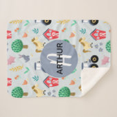 Boys Cute Blue Boerderij Animal Tractor Pattern Ki Sherpa Deken (Voorkant (horizontaal))